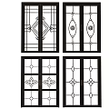 Four Sliding Doors with Decorative Glass Geometric Patterns and Dark Frames Classic Design 3d model