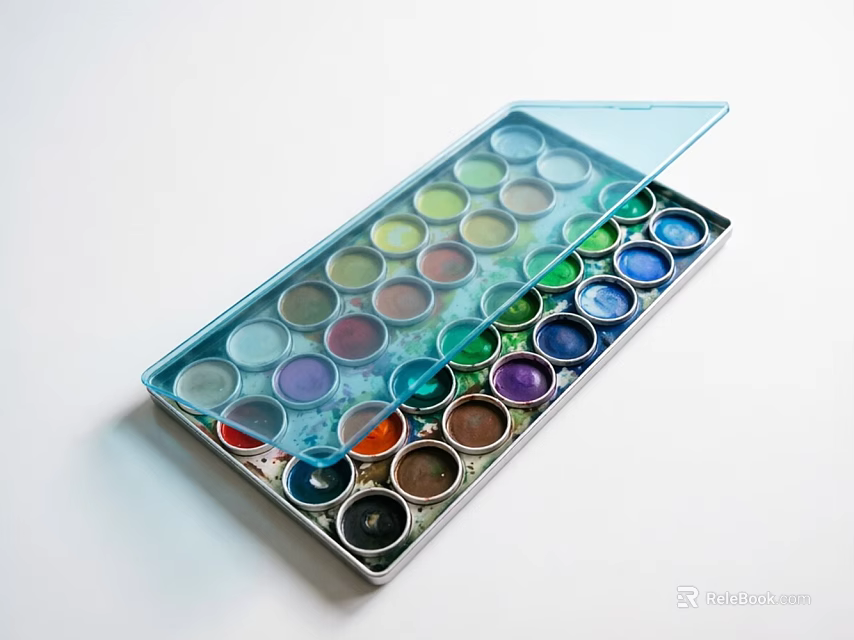 Colorful Cosmetic Palette With Round Pigment Containers And Transparent Lid 3d model 