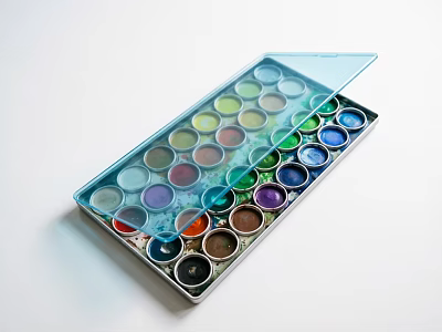 Colorful Cosmetic Palette With Round Pigment Containers And Transparent Lid 3d model