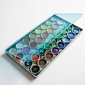 Colorful Cosmetic Palette With Round Pigment Containers And Transparent Lid