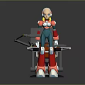 Pink Headed Mecha Character In Blue Red Armor With White Boots And Mechanical Structure