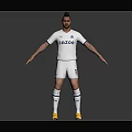 Man in White Jersey With Gazoo Logo Number 10 Yellow Cleats Arms Outstretched Gray Background
