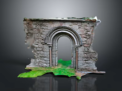 Ancient Ruined Stone Archway Building Structure With Green Moss And Grass 3d model