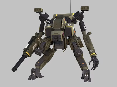 Intelligent Military Combat Machine With Green Armored Body And Heavy Weapons 3d model