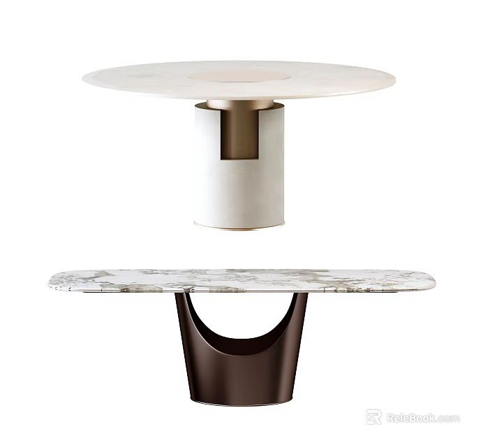 Modern Dining Tables With Marble Tops And Unique Base Designs Including Circular And Curved 3d model 