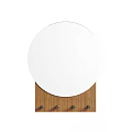 Round Mirror With Wooden Hook Board Featuring Four Hooks For Home Entryway