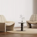 Modern Beige And Woven Single Sofa With Round Rug And Small Table 3d model