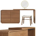 Modern Minimalist Wooden Dressing Table With Round Mirror Stool And Drawers