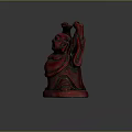 Red Laughing Buddha Sculpture Hand Carved With Raised Hands And Traditional Design