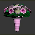 Pink And White Roses With Pink Dahlias And Green Leaves In Pink Vase