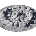 Natural Stone And Wood Decorative Arrangement With Various Sizes On Circular Ground