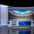 Modern Sports Broadcast Studio With Large Screen And Blue Design
