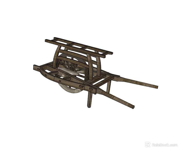 Rustic Wooden Garden Cart With Wheel And Frame For Outdoor Decor 3d model 