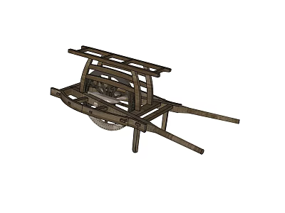 Rustic Wooden Garden Cart With Wheel And Frame For Outdoor Decor 3d model
