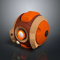Orange And Brown Mechanical Sphere With Glowing Circular Component And Textured Surface 3d model