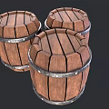 Three Wooden Barrels Decorative Ornament Set With Metal Hoops For Home Decor