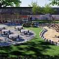 Traditional Chinese Garden Wall With Pavilion Seating And Natural Stone Paths