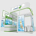 LINH Exhibition Booth With White And Green Design Display Screens And Reception Counter