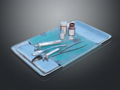 Medical Instrument Tray With Syringe Scalpel Medicine Bottles And Tools 3d model