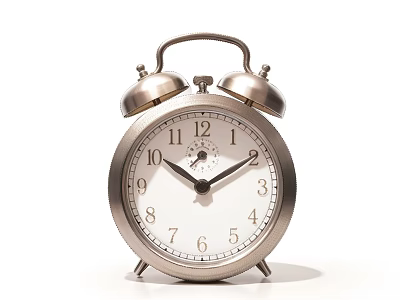 Vintage Metallic Alarm Clock With Double Bells White Dial And Black Hands 3d model