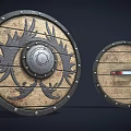 Medieval Wooden Shield with Carved Patterns Metal Rivets and Simple Design Variant