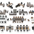 Diverse Modern Office Desks With Ergonomic Chairs Wooden Surfaces And Storage