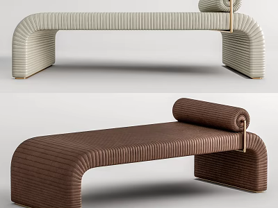 Modern Striped Ottoman Furniture In Beige And Brown Colors For Home Decor 3d model