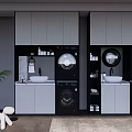 Modern Laundry Room With Stackable Washing Machines Dryers Gray Cabinets And Storage
