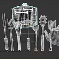 Vintage Metal Kitchen Utensils Set Including Pot Teapot Fork Whisk Ladle Spatula