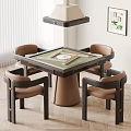 Modern Mahjong Table Set With Brown Chairs Green Surface And Interior Wall Art 3d model