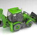 Green Compact Utility Vehicle With Enclosed Cab Front Loader Bucket And Backhoe Arm 3d model
