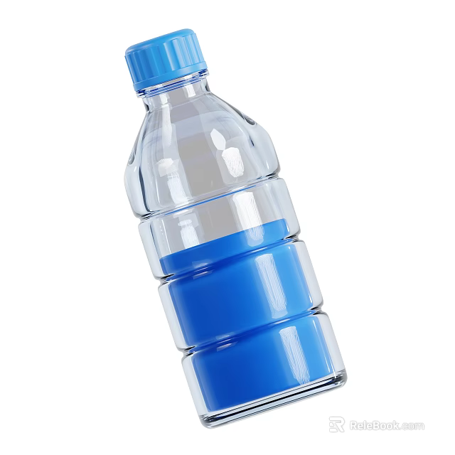 Transparent Plastic Water Bottle With Blue Cap And Liquid Inside 3d model 