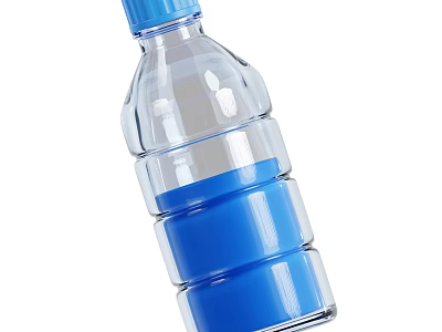Transparent Plastic Water Bottle With Blue Cap And Liquid Inside 3d model