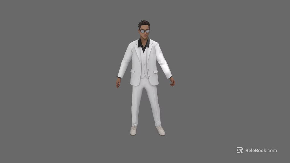 Game and Movie Character in White Suit with Black Shirt and Glasses 3D Model Design 3d model 