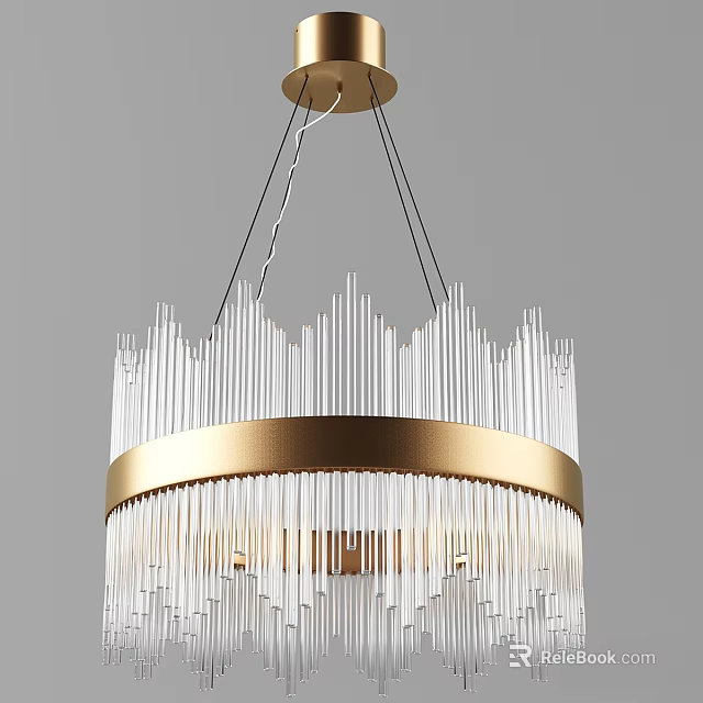 Elegant Modern Chandelier With Golden Ring And Transparent Glass Pendants 3d model 