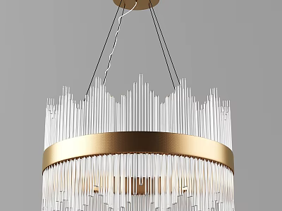 Elegant Modern Chandelier With Golden Ring And Transparent Glass Pendants 3d model