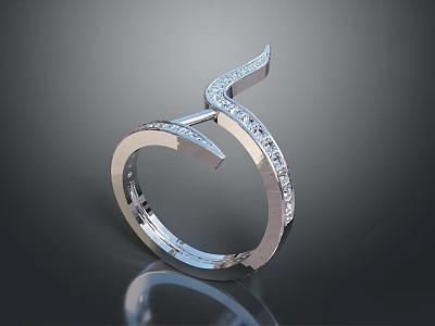 Silver Fashion Ring With Diamond Inlaid Unique Design For Women Accessories 3d model