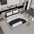 Modern Double Bed with Light Frame White Bedding and Marble Wall Nightstands 3d model