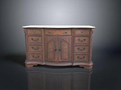 Vintage Wooden Cabinet With Marble Top And Carved Drawers And Elegant Design 3d model