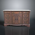 Vintage Wooden Cabinet With Marble Top And Carved Drawers And Elegant Design