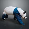 Blue and White Panda 3D Game Movie Character in Walking Pose with Gray Background Reflective Surface