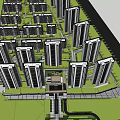 Urban Landscape Design With Lush Trees Greenery Pathway And Tall Buildings