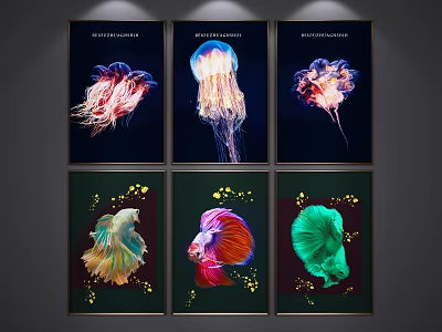 Colorful Animal Paintings Featuring Jellyfish And Vibrant Betta Fish Artwork 3d model