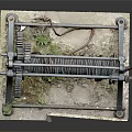 Vintage Metal Winch With Gear Spiral Drum And Moss And Dirt Covered Stand
