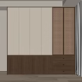Modern Wardrobe With White Panels Wooden Base And Lattice Design Drawers