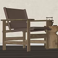 Modern Minimalist Leisure Chair With Wooden Frame And Leather Cushion