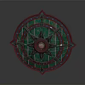 Decorative Fantasy Shield With Round Metallic Frame Green Gem Center And Star Shaped Decorations
