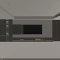 Modern TV Wall Design With Gray White Cabinets Black Screen Fireplace Flames And Bookshelves