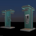 Two Modern Public Phone Booths With Glass Enclosure And Telephone Equipment