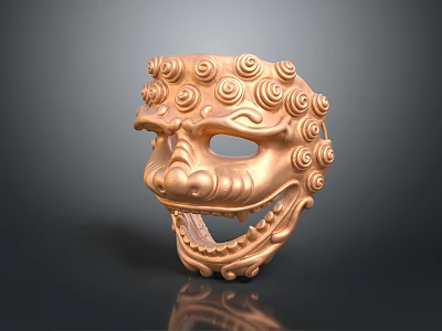 Decorative Copper Mask With Intricate Spiral Patterns And Ornate Carvings Details 3d model